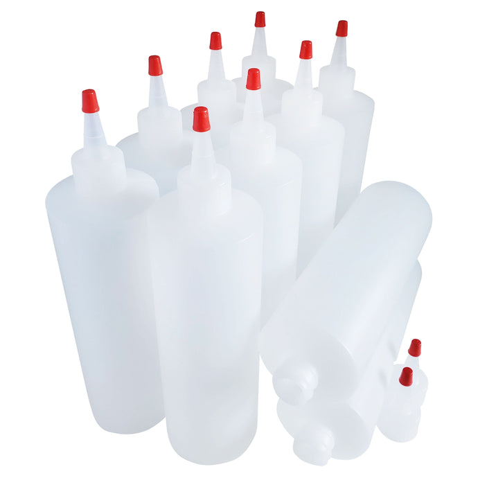 kelkaa 16oz HDPE Plastic Squeeze Bottles with Red Yorker Caps (Pack of 10)