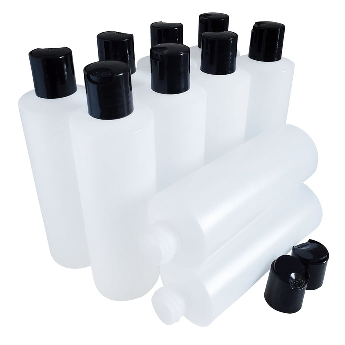 kelkaa 8oz HDPE Plastic Squeeze Bottles with Black Press Caps (Pack of 10)