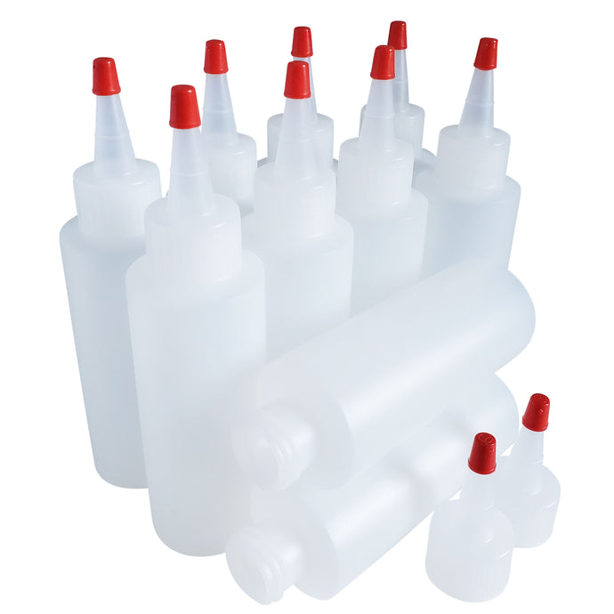 kelkaa 4oz HDPE Plastic Squeeze Bottles with Red Yorker Caps (Pack of 10)
