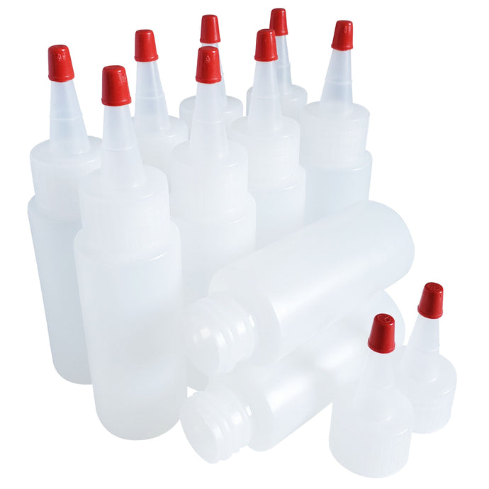 kelkaa 2oz HDPE Plastic Squeeze Bottles with Red Yorker Caps (Pack of 10)