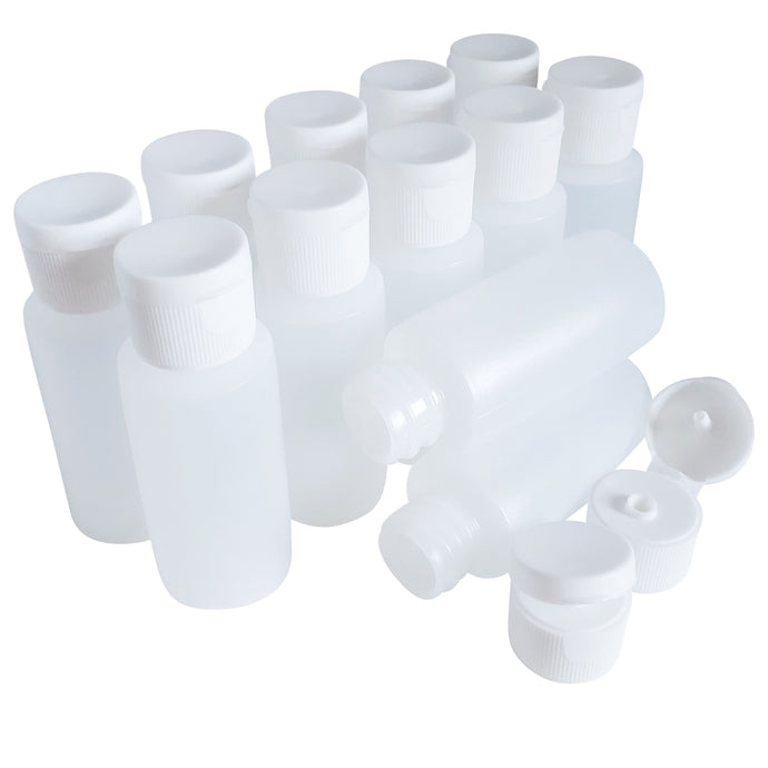 kelkaa 1oz HDPE Plastic Squeeze Bottles with White Flip Caps (Pack of 12)
