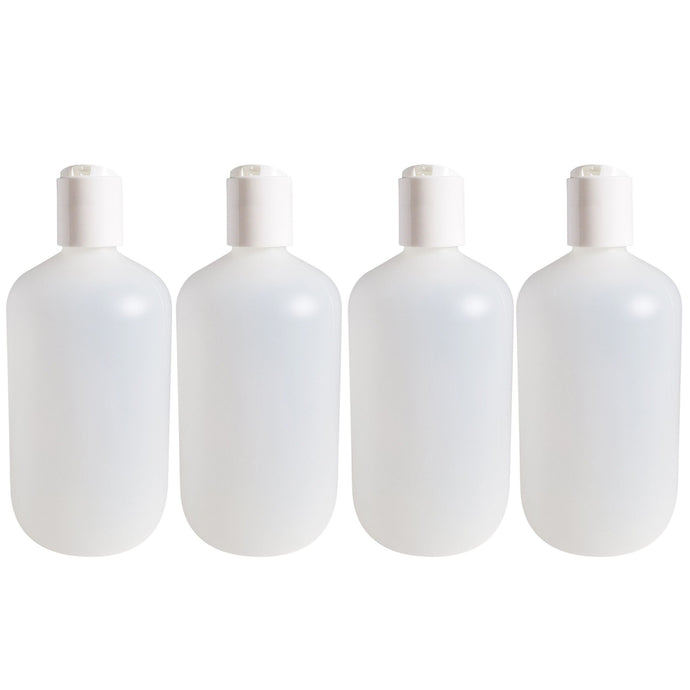 kelkaa 32oz Boston Round Plastic Bottles with White Press Caps - 28/410 Size (Pack of 4)