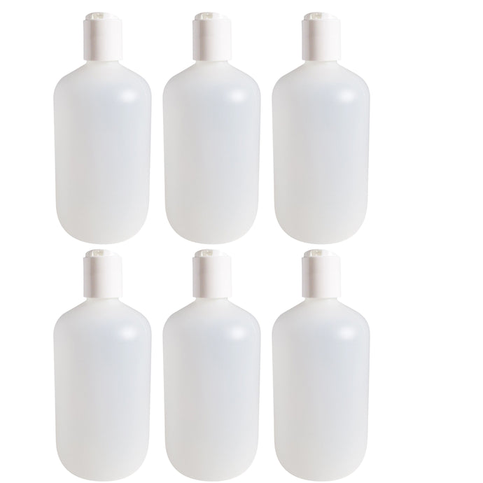 kelkaa 16oz Boston Round Plastic Bottles with White Press Caps - 28/410 Size (Pack of 6)