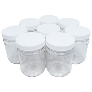 kelkaa 12oz Clear PET Plastic Jars with White Ribbed PE Lined Caps (Pack of 8)