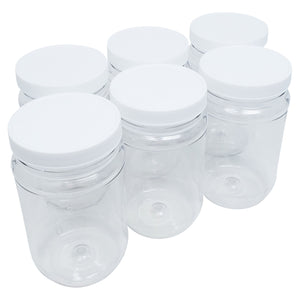 kelkaa 17oz Clear PET Plastic Jars with White Ribbed PE Lined Caps (Pack of 6)