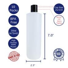 Load image into Gallery viewer, kelkaa 16oz HDPE Squeeze Plastic Bottles with Black Press Caps (Pack of 10)