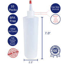 Load image into Gallery viewer, kelkaa 16oz HDPE Plastic Squeeze Bottles with Red Yorker Caps (Pack of 10)