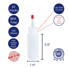 Load image into Gallery viewer, kelkaa 2oz HDPE Plastic Squeeze Bottles with Red Yorker Caps (Pack of 10)