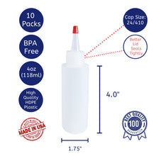 Load image into Gallery viewer, kelkaa 4oz HDPE Plastic Squeeze Bottles with Red Yorker Caps (Pack of 10)