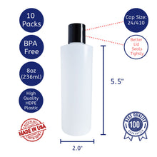 Load image into Gallery viewer, kelkaa 8oz HDPE Plastic Squeeze Bottles with Black Press Caps (Pack of 10)