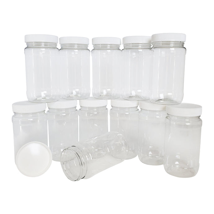 kelkaa 8oz Clear PET Plastic Jars with White Ribbed Caps - Pack of 12