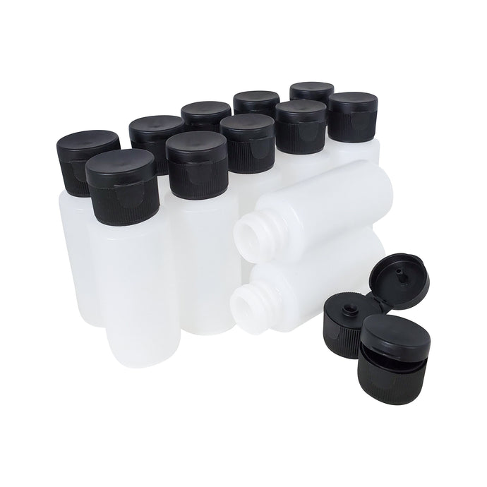 kelkaa 1oz HDPE Plastic Squeeze Bottles with Black Flip Caps (Pack of 12)