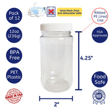 Load image into Gallery viewer, kelkaa 8oz Clear PET Plastic Jars with White Ribbed Caps - Pack of 12