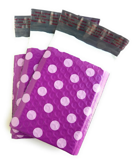 kelkaa Designed Purple with Lavender Dot Poly Bubble Mailers - 4 x 8