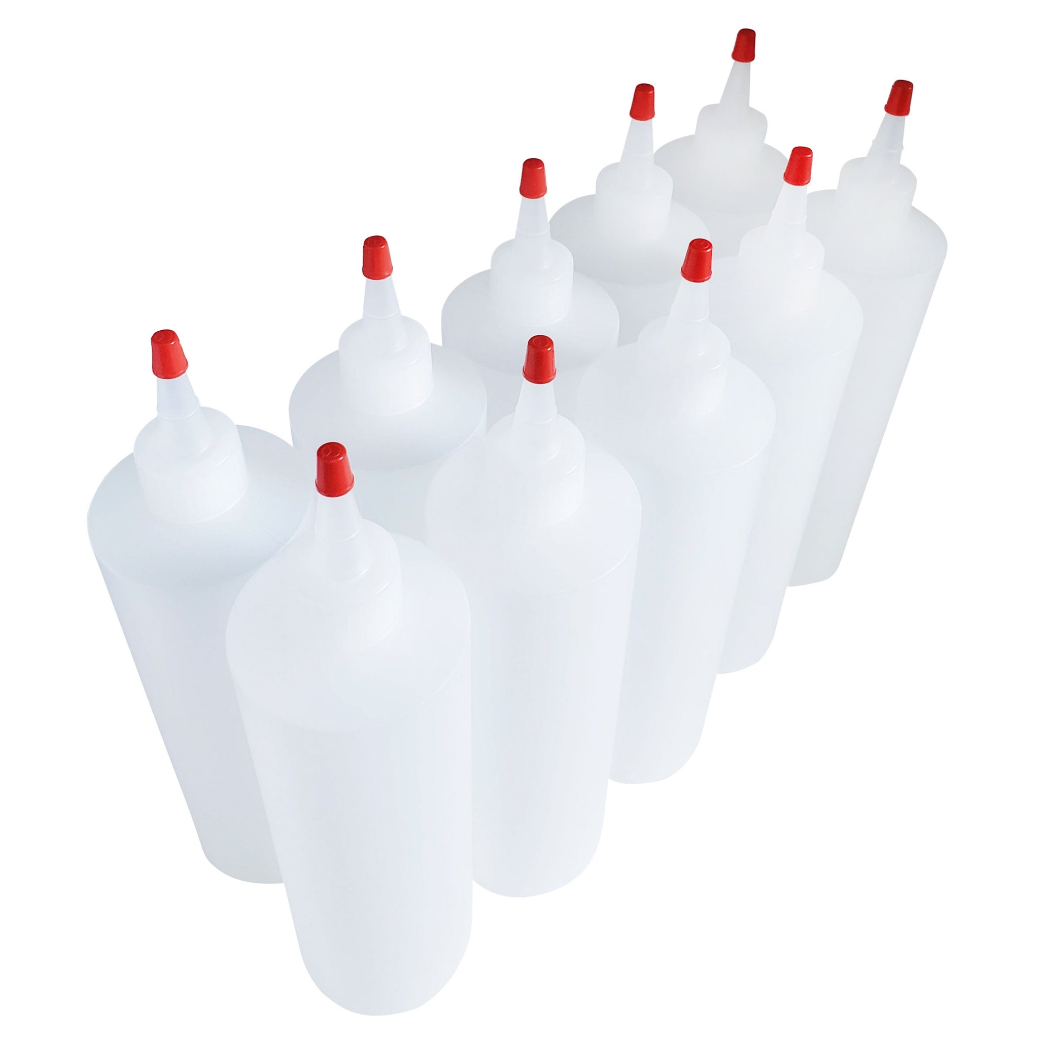 kelkaa 16oz HDPE Plastic Squeeze Bottles with Red Yorker Caps (Pack of