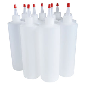 kelkaa 16oz HDPE Plastic Squeeze Bottles with Red Yorker Caps (Pack of 10)