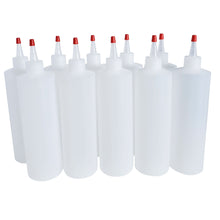 Load image into Gallery viewer, kelkaa 16oz HDPE Plastic Squeeze Bottles with Red Yorker Caps (Pack of 10)