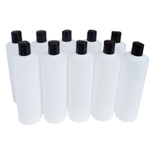 Load image into Gallery viewer, kelkaa 16oz HDPE Squeeze Plastic Bottles with Black Press Caps (Pack of 10)