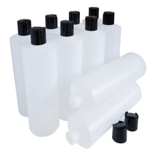 Load image into Gallery viewer, kelkaa 16oz HDPE Squeeze Plastic Bottles with Black Press Caps (Pack of 10)