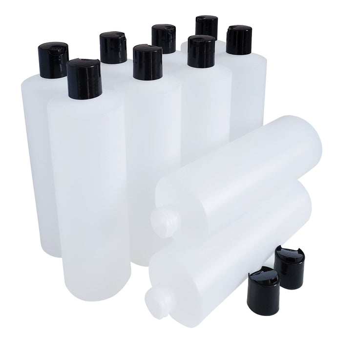 kelkaa 16oz HDPE Squeeze Plastic Bottles with Black Press Caps (Pack of 10)