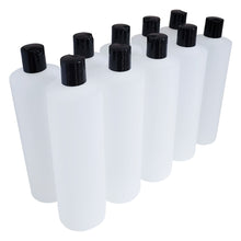 Load image into Gallery viewer, kelkaa 16oz HDPE Squeeze Plastic Bottles with Black Press Caps (Pack of 10)