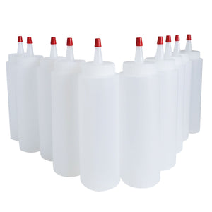kelkaa 8oz HDPE Plastic Squeeze Bottles with Red Yorker Cap (Pack of 10)