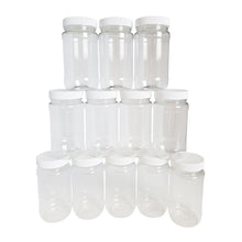 Load image into Gallery viewer, kelkaa 8oz Clear PET Plastic Jars with White Ribbed Caps - Pack of 12