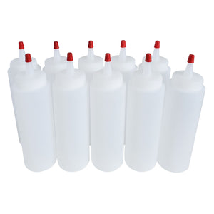 kelkaa 8oz HDPE Plastic Squeeze Bottles with Red Yorker Cap (Pack of 10)