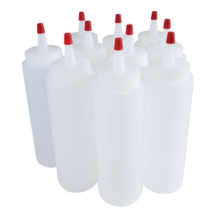 kelkaa 8oz HDPE Plastic Squeeze Bottles with Red Yorker Cap (Pack of 10)
