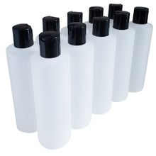 Load image into Gallery viewer, kelkaa 8oz HDPE Plastic Squeeze Bottles with Black Press Caps (Pack of 10)