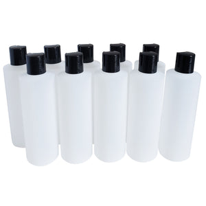 kelkaa 8oz HDPE Plastic Squeeze Bottles with Black Press Caps (Pack of 10)