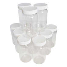 Load image into Gallery viewer, kelkaa 8oz Clear PET Plastic Jars with White Ribbed Caps - Pack of 12