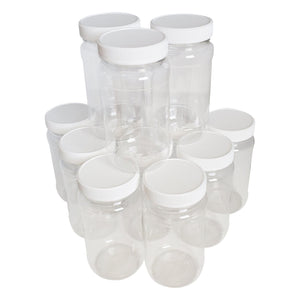 kelkaa 8oz Clear PET Plastic Jars with White Ribbed Caps - Pack of 12
