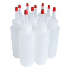 Load image into Gallery viewer, kelkaa 4oz HDPE Plastic Squeeze Bottles with Red Yorker Caps (Pack of 10)