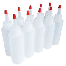 Load image into Gallery viewer, kelkaa 4oz HDPE Plastic Squeeze Bottles with Red Yorker Caps (Pack of 10)