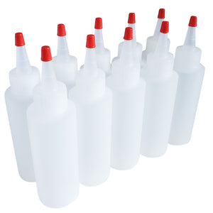 kelkaa 4oz HDPE Plastic Squeeze Bottles with Red Yorker Caps (Pack of 10)