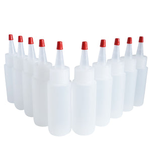 kelkaa 2oz HDPE Plastic Squeeze Bottles with Red Yorker Caps (Pack of 10)