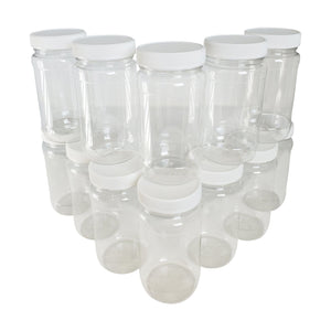 kelkaa 8oz Clear PET Plastic Jars with White Ribbed Caps - Pack of 12