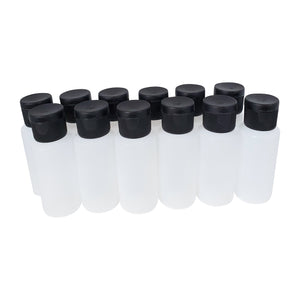 kelkaa 1oz HDPE Plastic Squeeze Bottles with Black Flip Caps (Pack of 12)