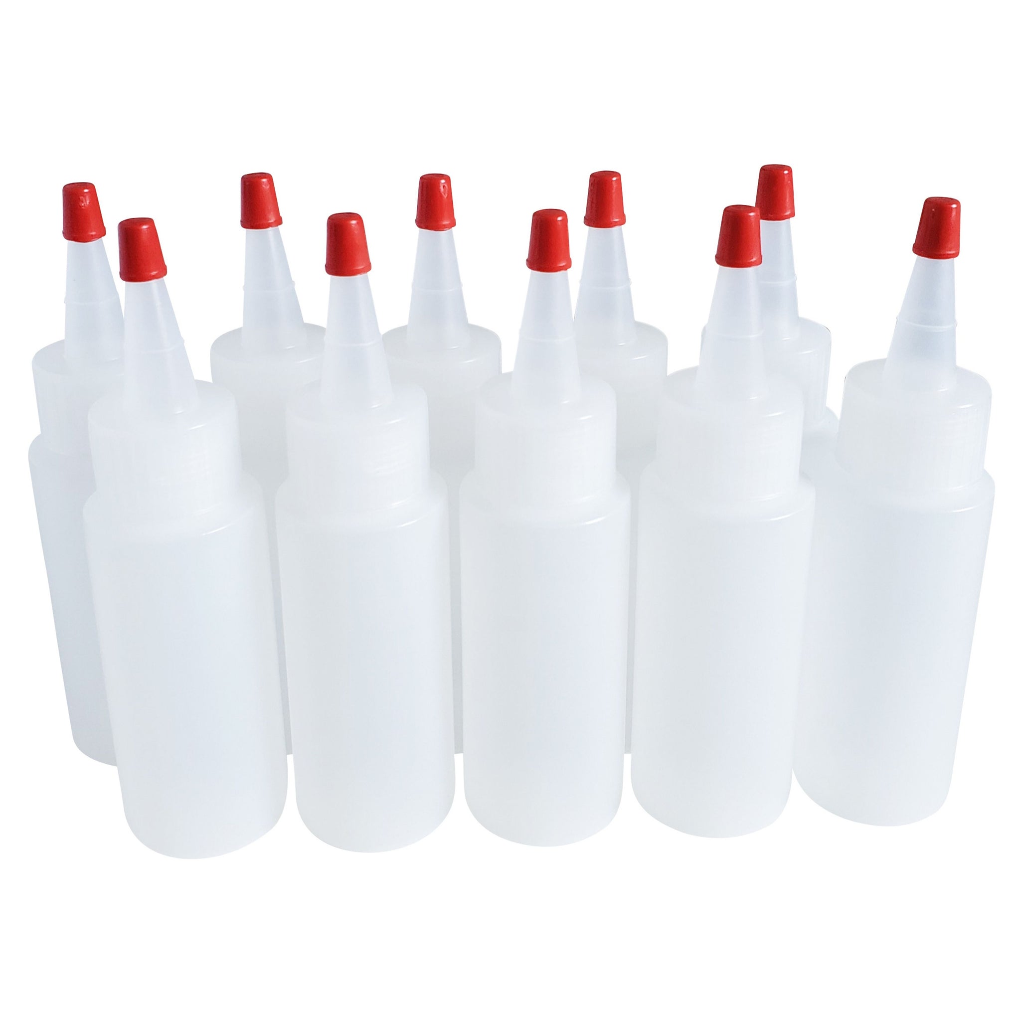 kelkaa 2oz HDPE Plastic Squeeze Bottles with Red Yorker Caps (Pack of
