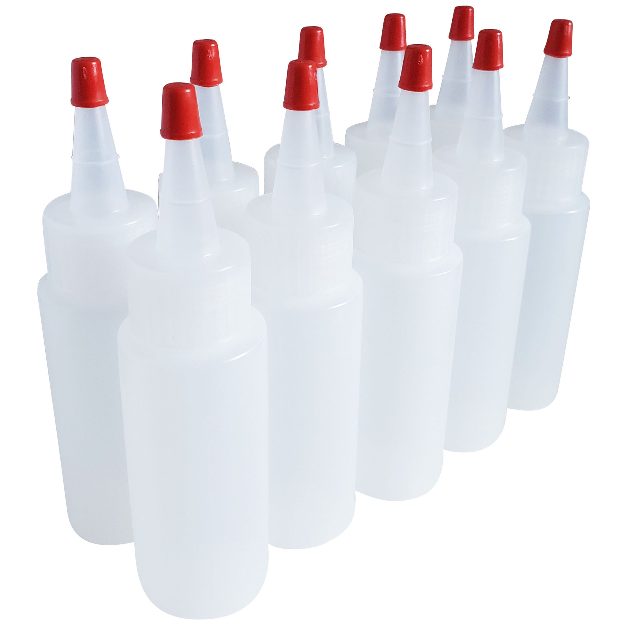 kelkaa 2oz HDPE Plastic Squeeze Bottles with Red Yorker Caps (Pack of