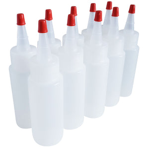 kelkaa 2oz HDPE Plastic Squeeze Bottles with Red Yorker Caps (Pack of 10)