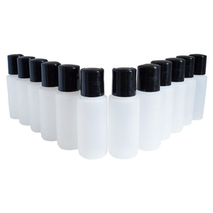 kelkaa 1oz HDPE Plastic Bottles with Black Press Caps (Pack of 12)