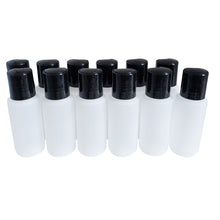 Load image into Gallery viewer, kelkaa 1oz HDPE Plastic Bottles with Black Press Caps (Pack of 12)