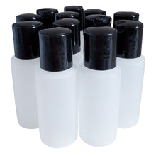 Load image into Gallery viewer, kelkaa 1oz HDPE Plastic Bottles with Black Press Caps (Pack of 12)