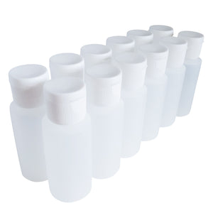 kelkaa 1oz HDPE Plastic Squeeze Bottles with White Flip Caps (Pack of 12)