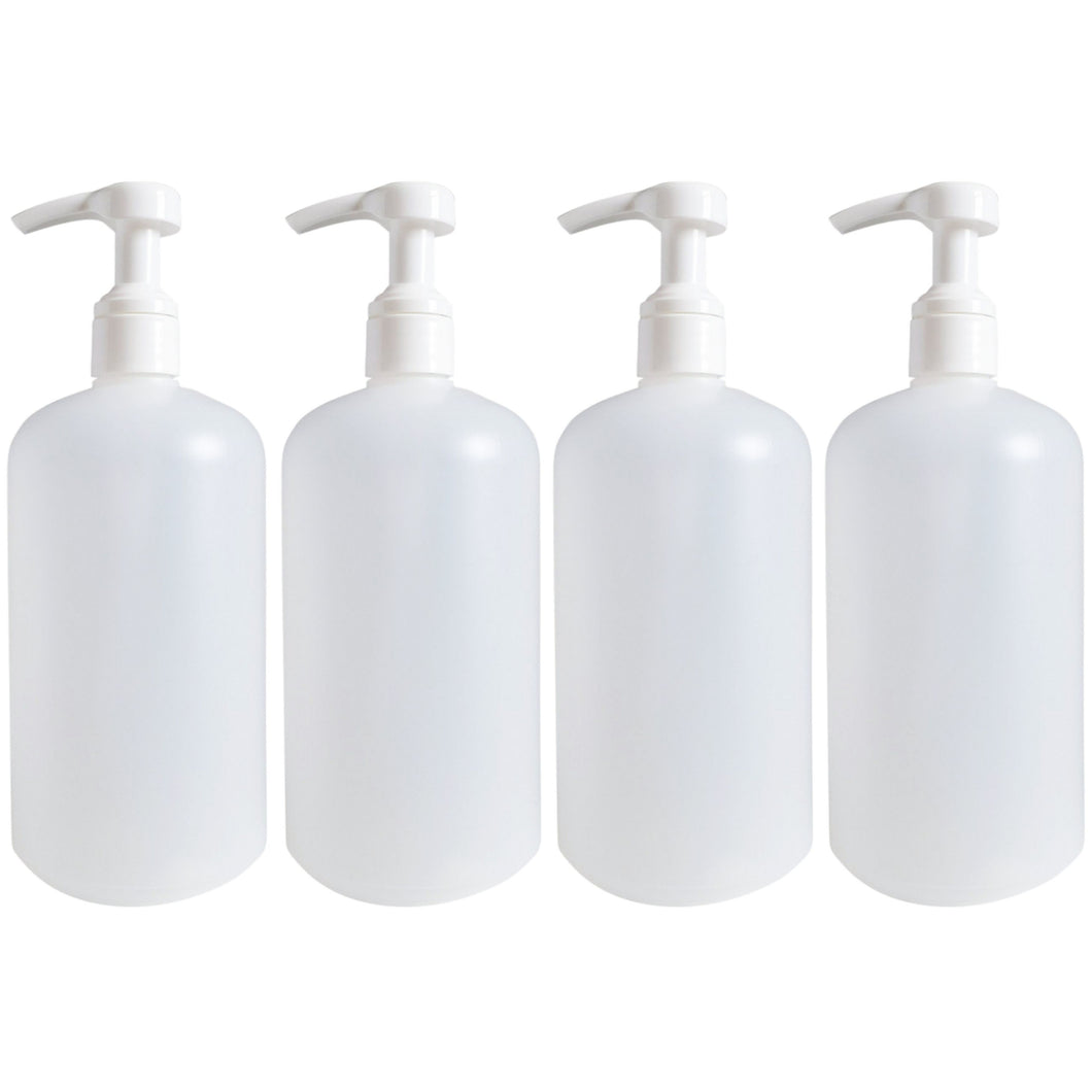 kelkaa 32oz Boston Round Plastic Bottles with White Smooth Lotion Pump - 28/410 (Pack of 4)