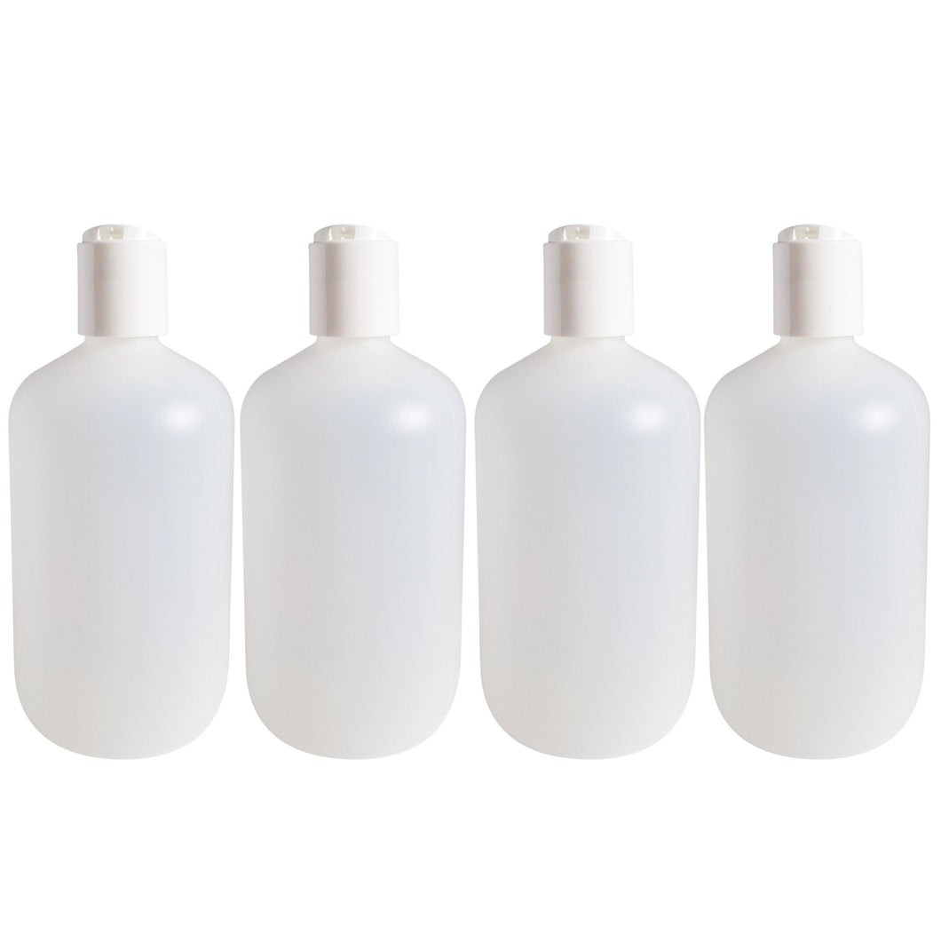 kelkaa 32oz Boston Round Plastic Bottles with White Press Caps - 28/410 Size (Pack of 4)
