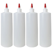 Load image into Gallery viewer, kelkaa 32oz 28/410 HDPE Plastic Bottles with Long Red Tip Caps (Pack of 4)