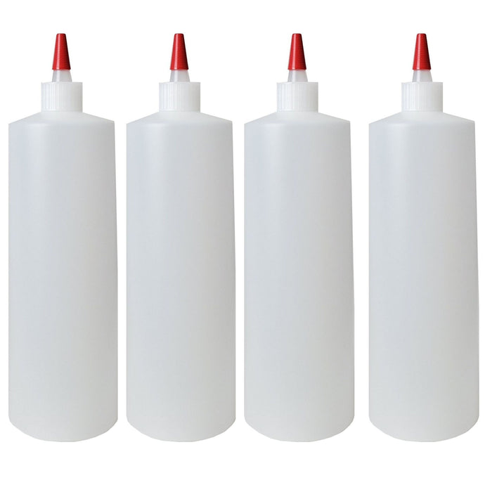 kelkaa 32oz 28/410 HDPE Plastic Bottles with Long Red Tip Caps (Pack of 4)